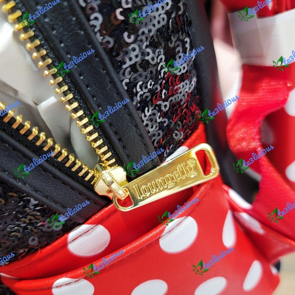 DISNEY PARKS LOUNGEFLY MINNIE POLKA DOT SEQUINS BP - Picture 8 of 9